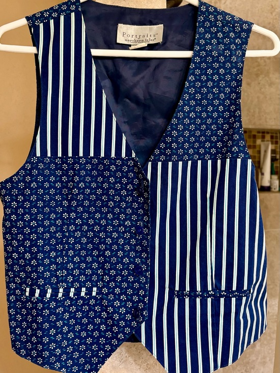 Tops - Portraits by northern isles Blue Patterned Patchwork Vest 100%cotton